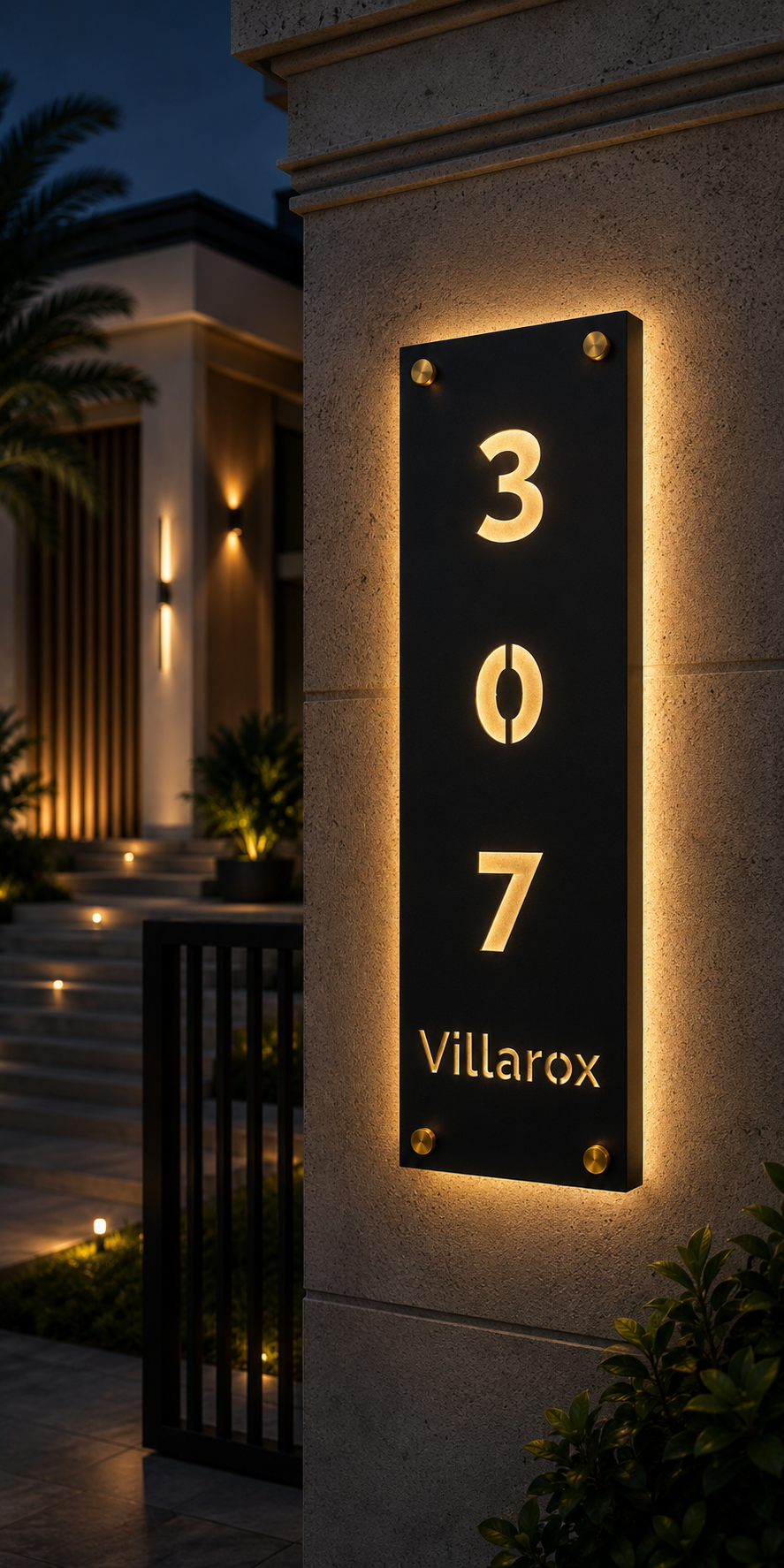 Portrait Metal Sign — Custom LED House Number