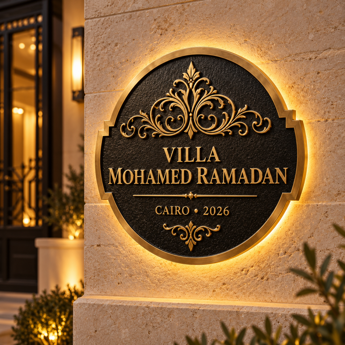 Villa Mohamed Ramadan — luxury Egyptian round plaque